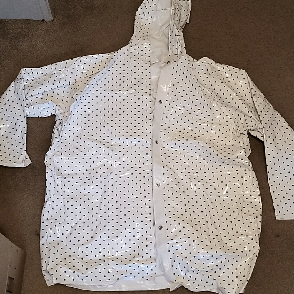 XL White polka dot raincoat